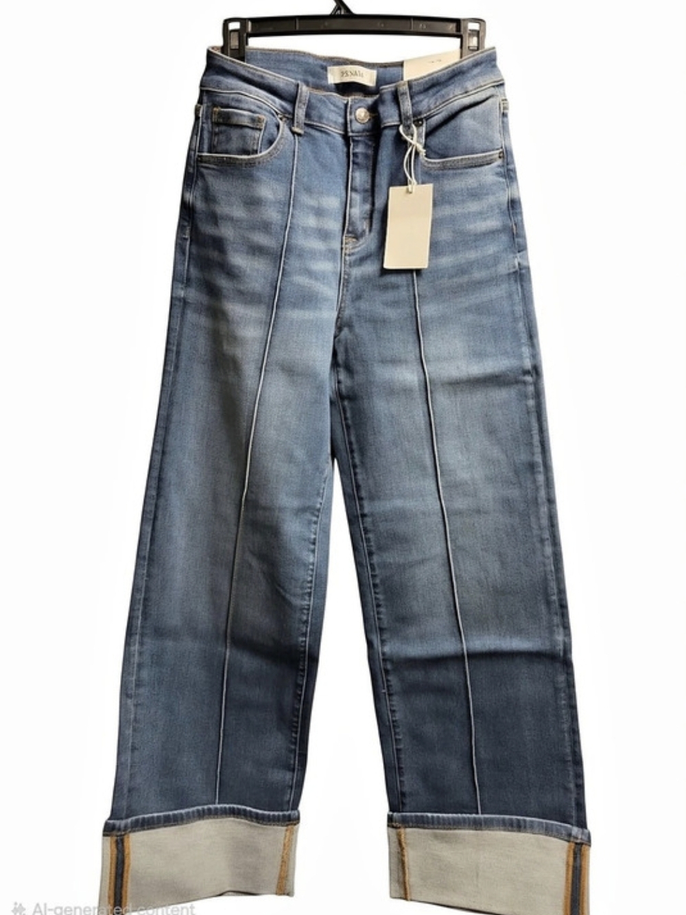 Zenana High Rise Cuffed Wide Leg Denim Pants Jeans Blue Waist 27